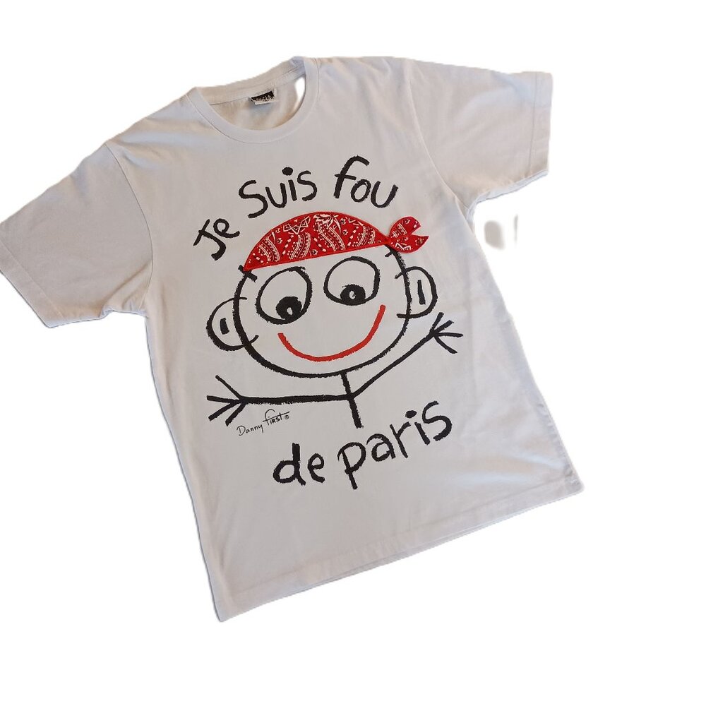 Vintage Men / Unisex Danny First TShirt Je Suis fou de Paris Size M - Picture 1 of 13
